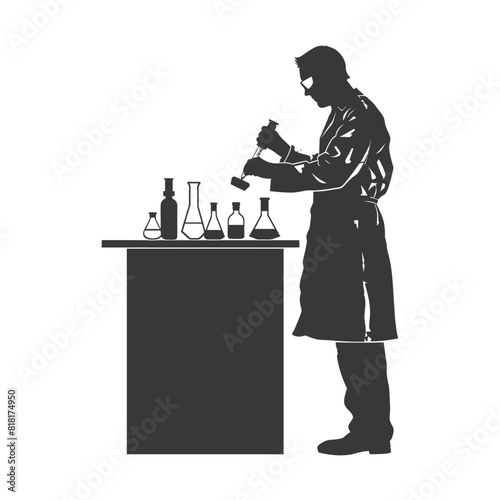 silhouette chemist in action full body black color only