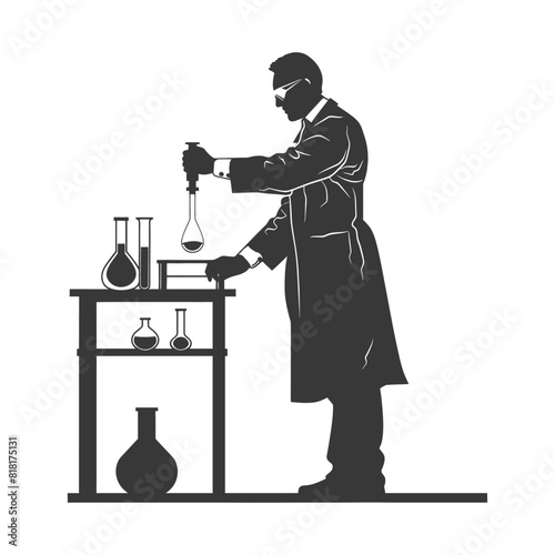 silhouette chemist in action full body black color only
