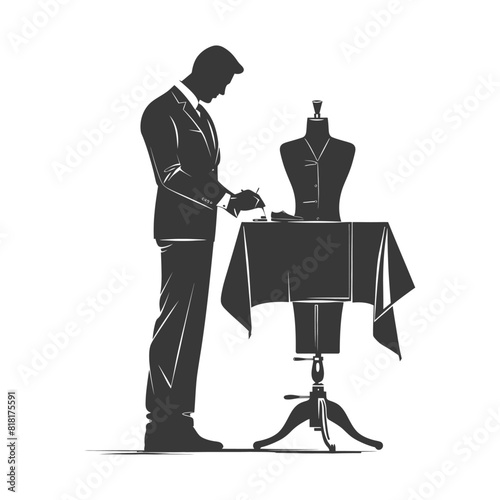 silhouette clothes tailor in action full body black color only