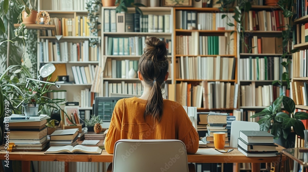 Generate a visual narrative of a businesswoman's desk