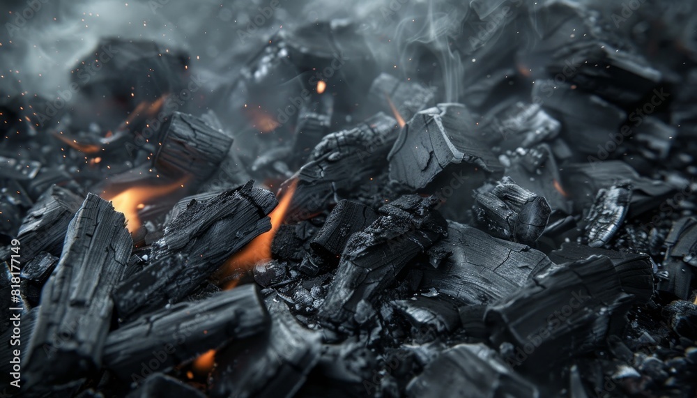 The image is of a pile of charcoal with glowing embers by AI generated image The image is of a pile of charcoal with glowing embers by AI generated image