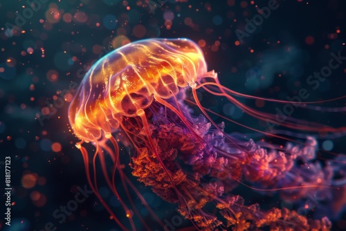 Fantasy Glowing Jellyfish  Bright Underwater Creature  Abstract Jelly Fish  Neon Animals