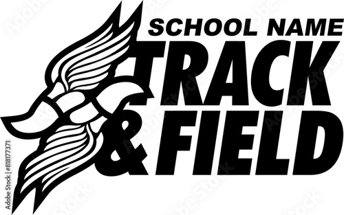 track and field team design with winged foot for school, college or league sports