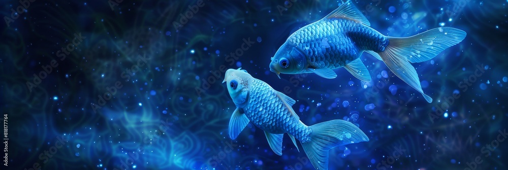 Fototapeta premium Pisces Zodiac Sign, Fish Horoscope Symbol, Two Magic Astrology Fishes, Pisces in Fantastic Night Sky