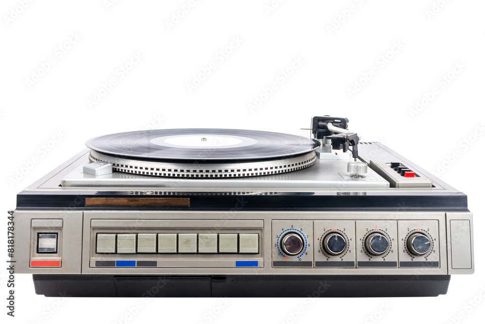 Obraz premium Vintage turntable record player with black vinyl