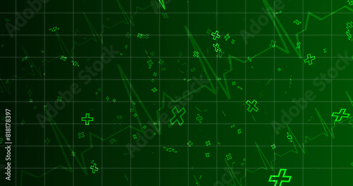 EKG ECG Cardiogram moving healthcare medical bg. Health innovation concept with hexagons biotechnology and chemistry molecules bg. Pharmacy DNA presentation infographic medicine drugs nurse aid.