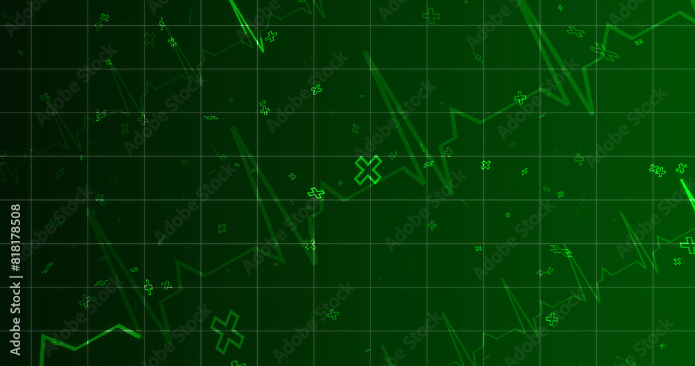 Fototapeta premium EKG ECG Cardiogram moving healthcare medical bg. Health innovation concept with hexagons biotechnology and chemistry molecules bg. Pharmacy DNA presentation infographic medicine drugs nurse aid.