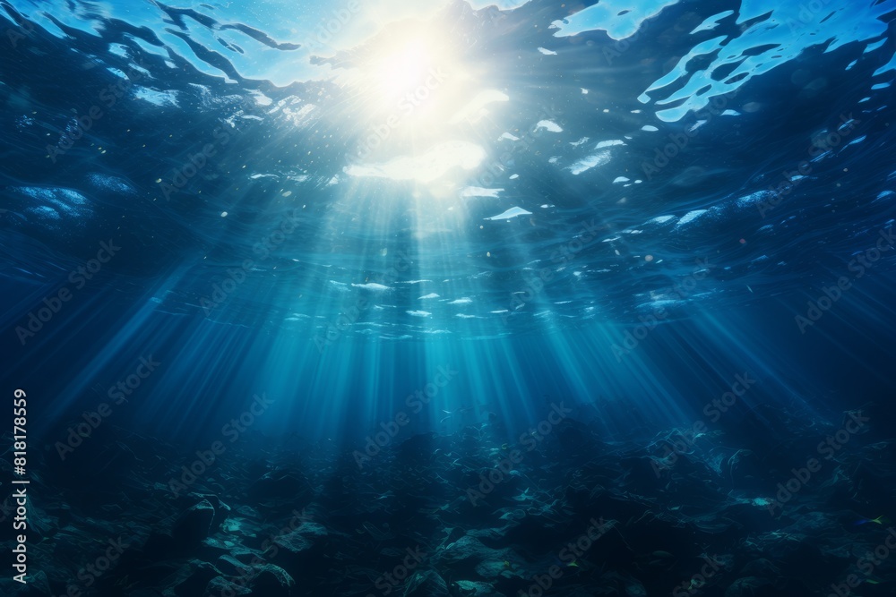 Underwater scene with rays of light. Generative AI Underwater scene with rays of light. Generative AI