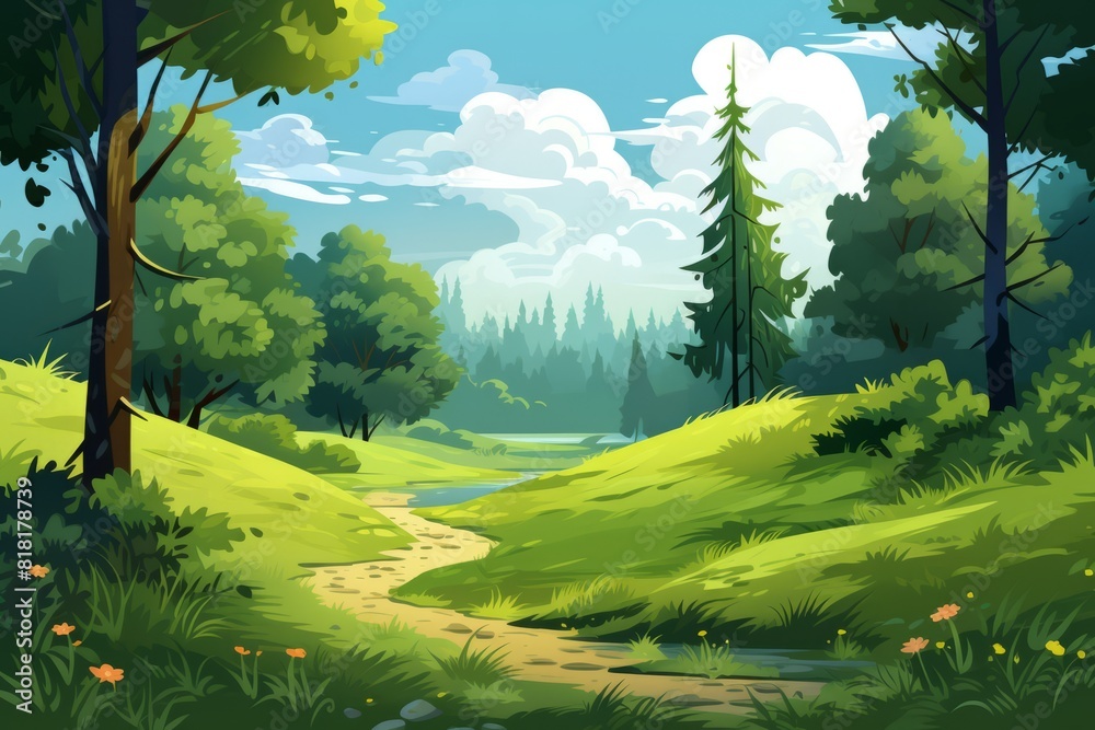 A painting of a landscape with forest. Generative AI A painting of a landscape with forest. Generative AI