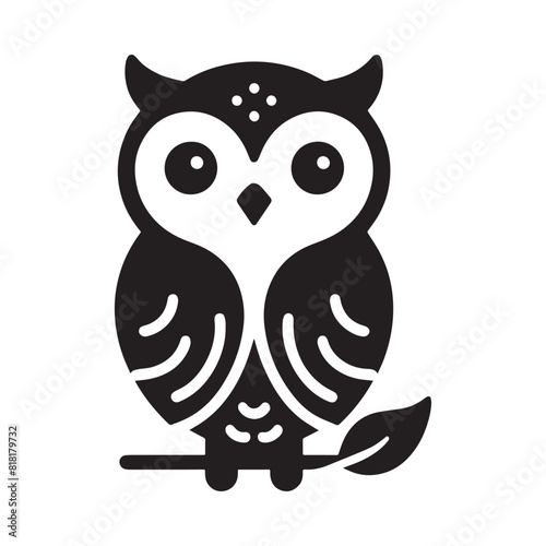 Cute Owl bird on the branch silhouette flat vector illustration logo style  photo