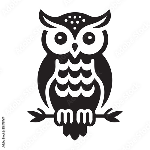 Cute owl bird silhouette on the branch flat vector illustration logo style  photo