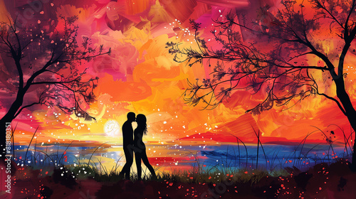 Couple Kissing in Front of a Sunset