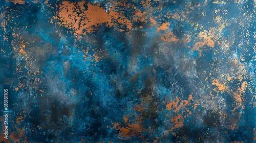 A blue and copper abstract painting. photo