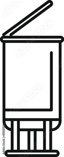 Simple black and white line drawing of an open trash can, suitable for icons and infographics