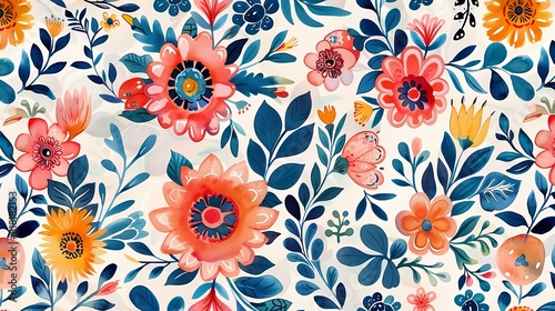 A vibrant array of colorful floral patterns on a light background