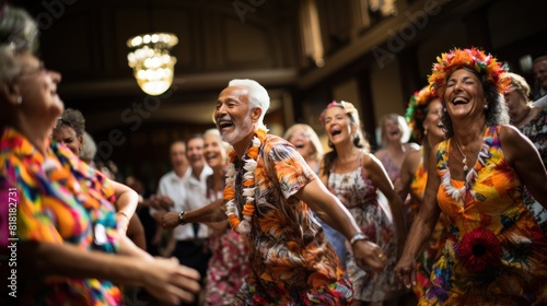 Joyful Group of Mixed Age People Dancing and Celebrating Together at a Festive Event