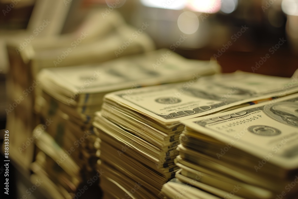 Layers of one hundred dollar bills captured with a shallow depth of field Layers of one hundred dollar bills captured with a shallow depth of field