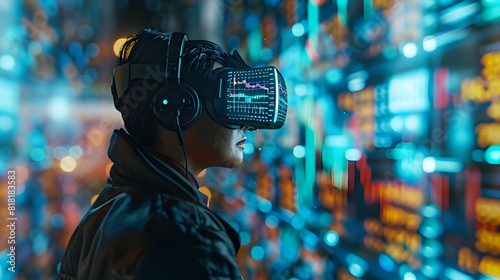 A trader using virtual reality technology for market analysis, showcasing innovation and advanced tools in modern trading Photo realistic concept