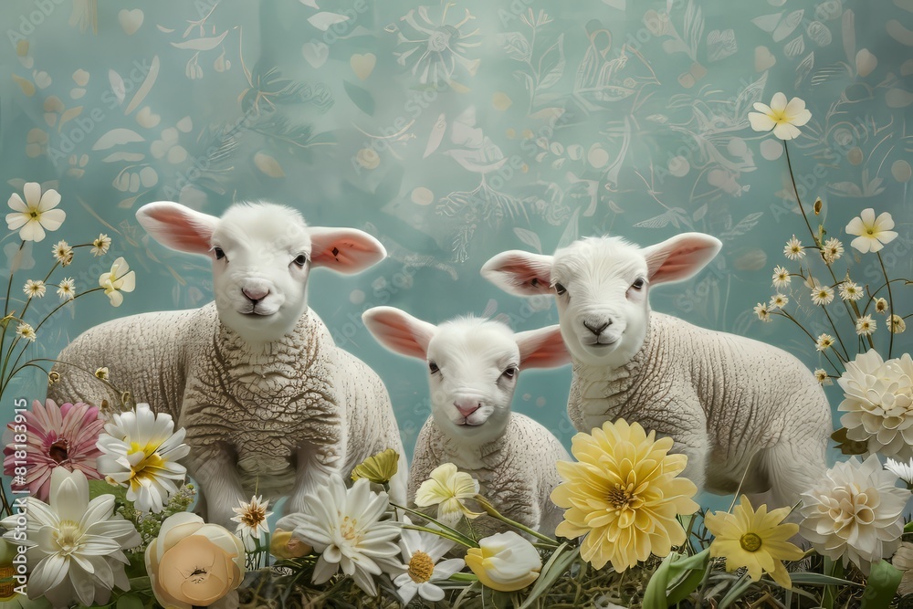 Easter art with 3 lambs. Sheep. Happy easter Easter art with 3 lambs. Sheep. Happy easter