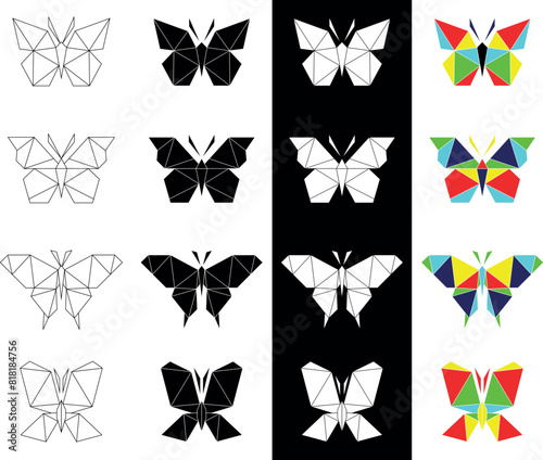LOW POLY LOGO ICON TRIANGLE WING FLY BUTTERFLY POLYGONAL SET