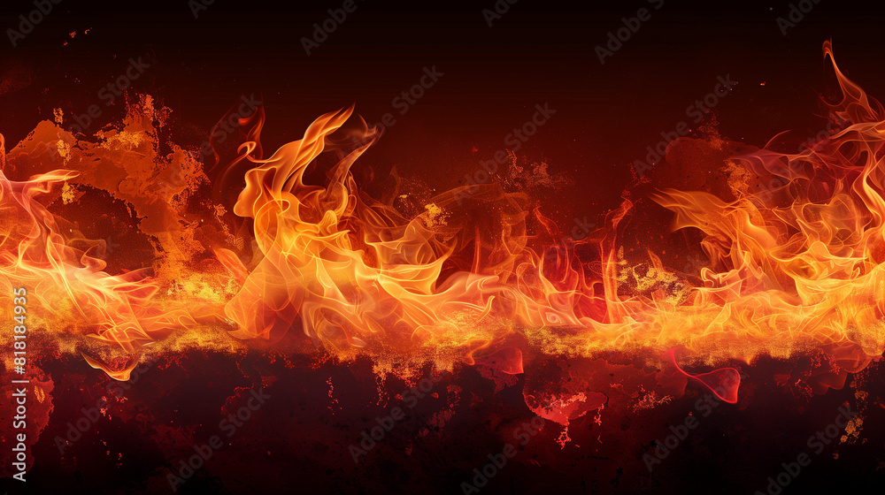 Large Group of Fire Flames on Black Background