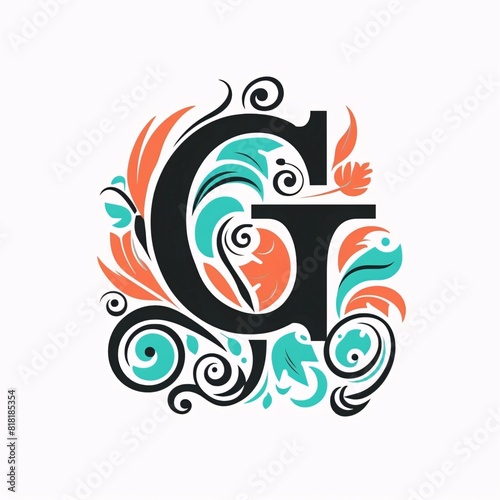 Letter G with floral ornament. Hand drawn lettering. Vector illustration.