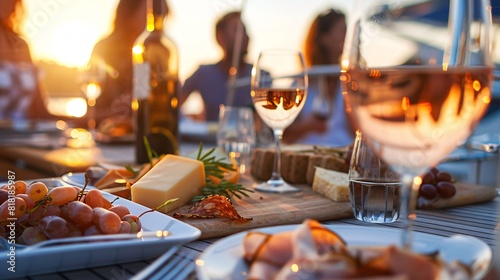 A group of individuals gathered around a table  enjoying wine and food together