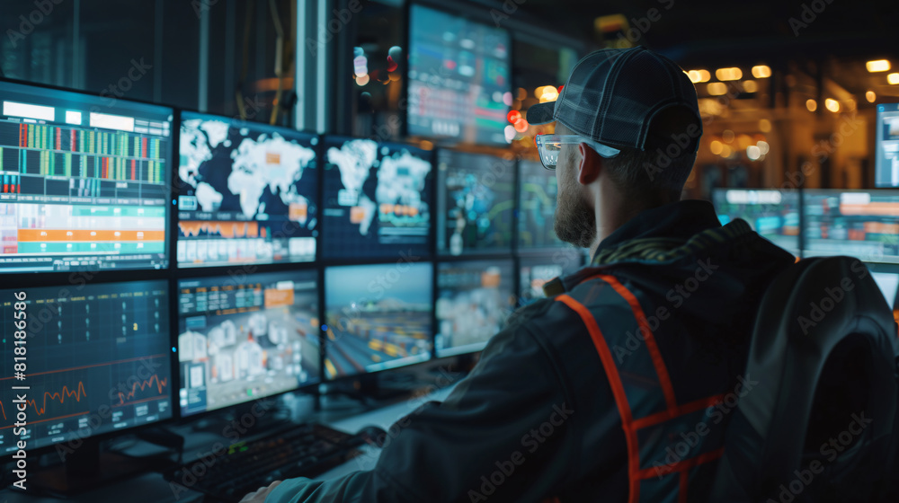 worker securing in logistics operations. worker securing in logistics operations.