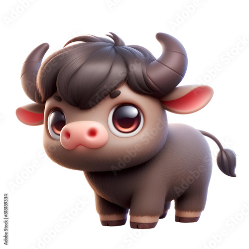 3D CUTE Water buffalo Bubalus bubalis Isolated on white background