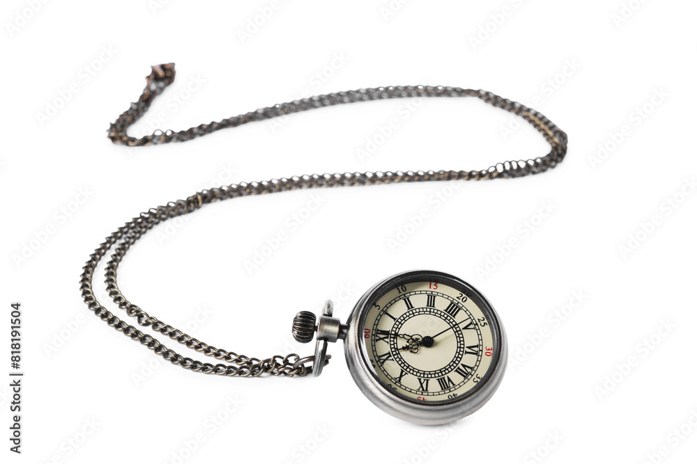One pocket clock with chain isolated on white One pocket clock with chain isolated on white