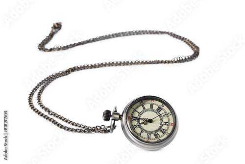 One pocket clock with chain isolated on white