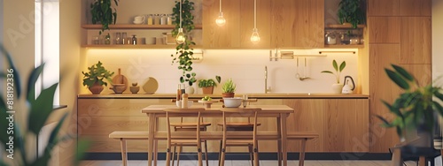 Scandinavian Hygge Kitchen Inviting D of Warm HoneyToned Wood and Cozy Ambient Lighting photo