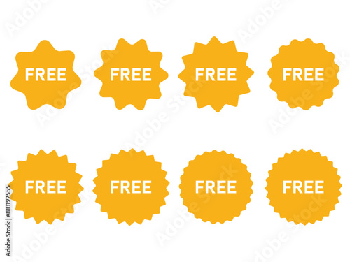 Set of orange free tags icon. Special Offer Icon, Sticker Deal Label  Variations, Designed for websites and  interfaces,