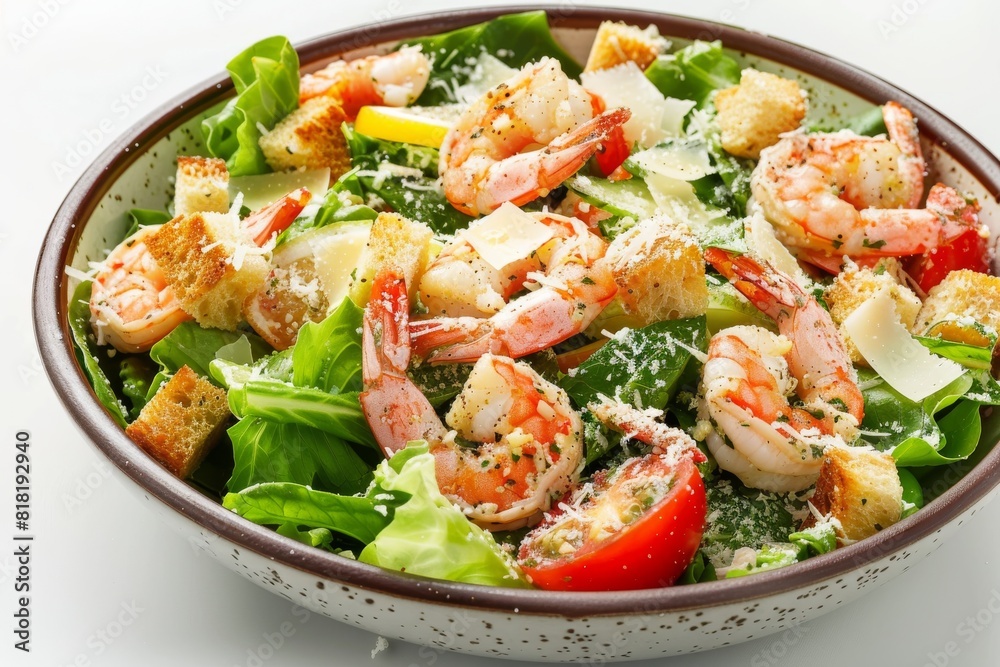 Caesar Salad, Cesar Salat or Barbecue Shrimps Ceasar with Green Lettuce, Grated Parmesan Cheese Caesar Salad, Cesar Salat or Barbecue Shrimps Ceasar with Green Lettuce, Grated Parmesan Cheese