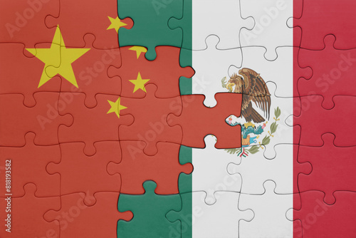 Photography puzzle with the colourful national flag of mexico and flag of china