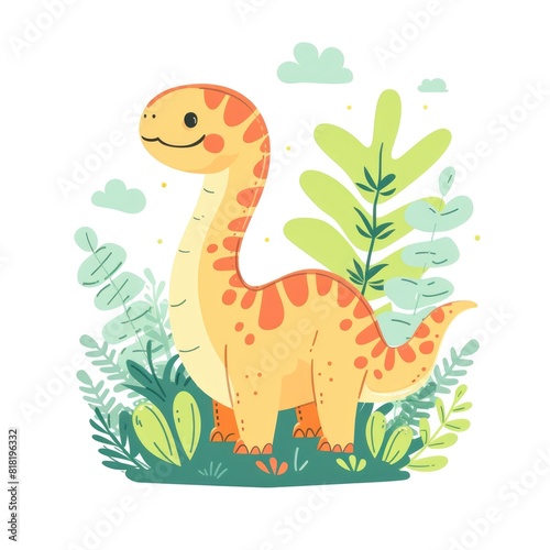 An adorable flat-style illustration of a little dinosaur