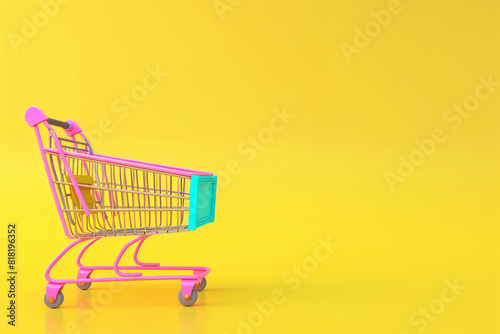 Vibrant Colorful Empty Shopping Cart on Yellow Background