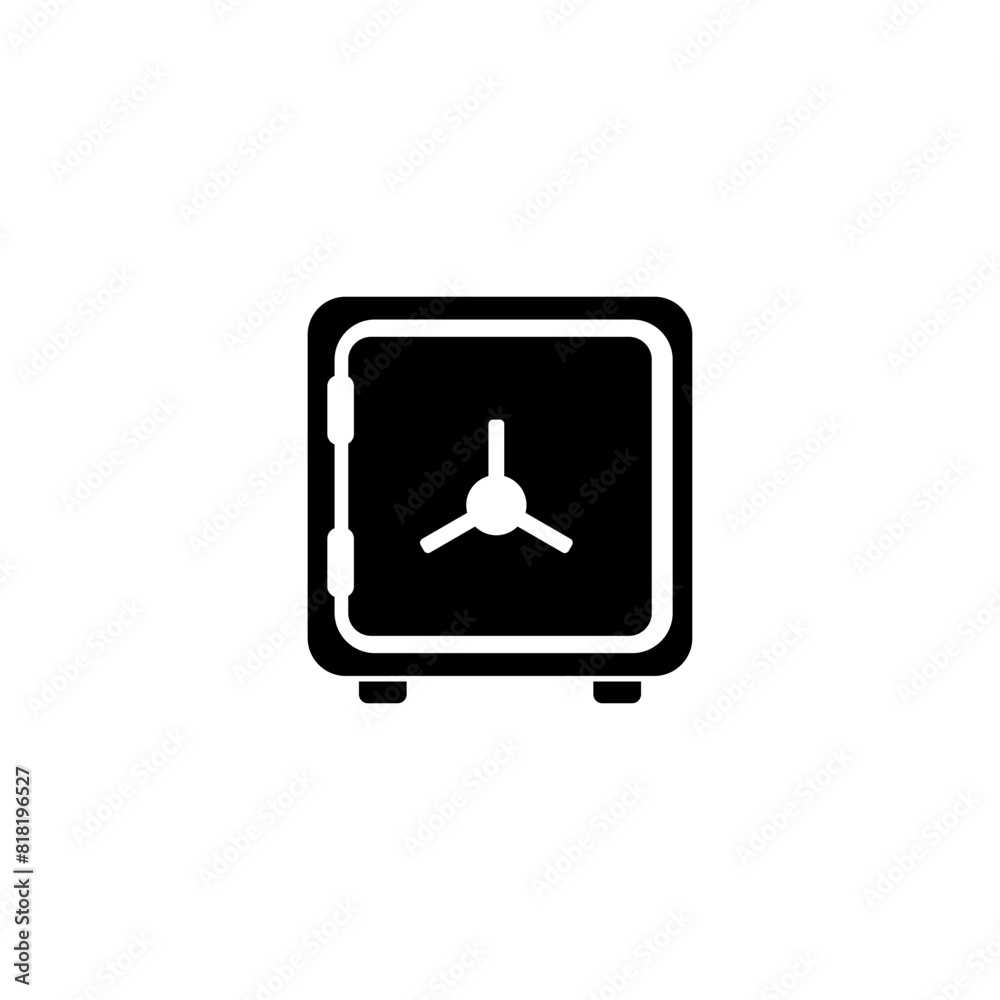 A minimalist black and white graphic icon depicting a closed safe or vault, representing security, privacy, and protection of valuables or sensitive information A minimalist black and white graphic icon depicting a closed safe or vault, representing security, privacy, and protection of valuables or sensitive information