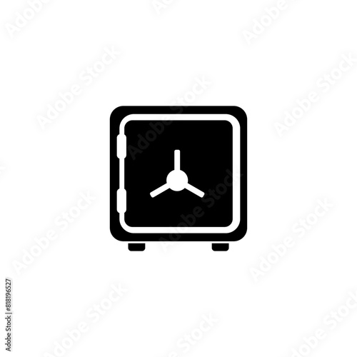 A minimalist black and white graphic icon depicting a closed safe or vault, representing security, privacy, and protection of valuables or sensitive information
