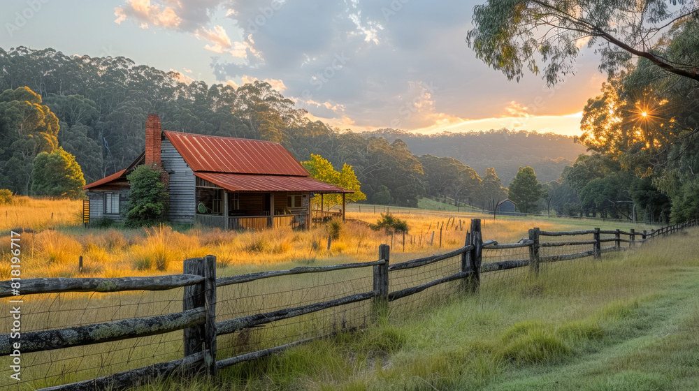 Rural Scene with Farmhouse and Isolated Mountains Rural Scene with Farmhouse and Isolated Mountains