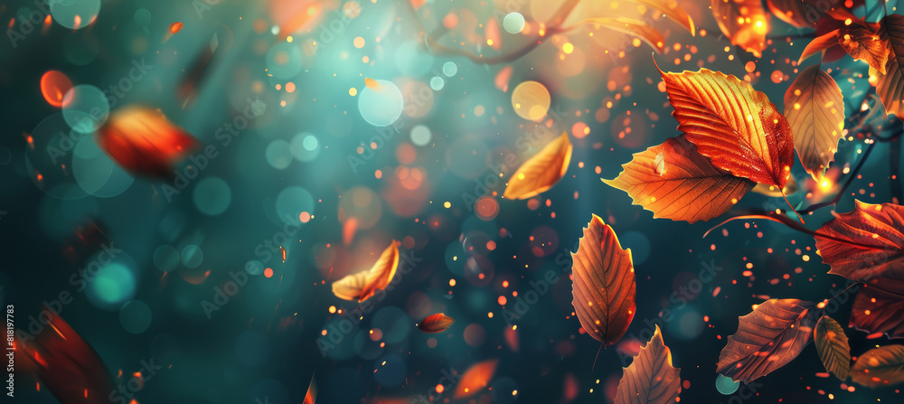 Autumn Leaves Background with Bokeh Lights Autumn Leaves Background with Bokeh Lights