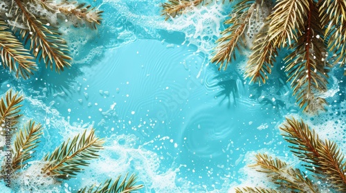  A blue backdrop dotted with palm trees in the foreground