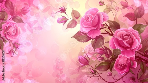  A pink rose bouquet against a pink and yellow backdrop with text or image insertion space