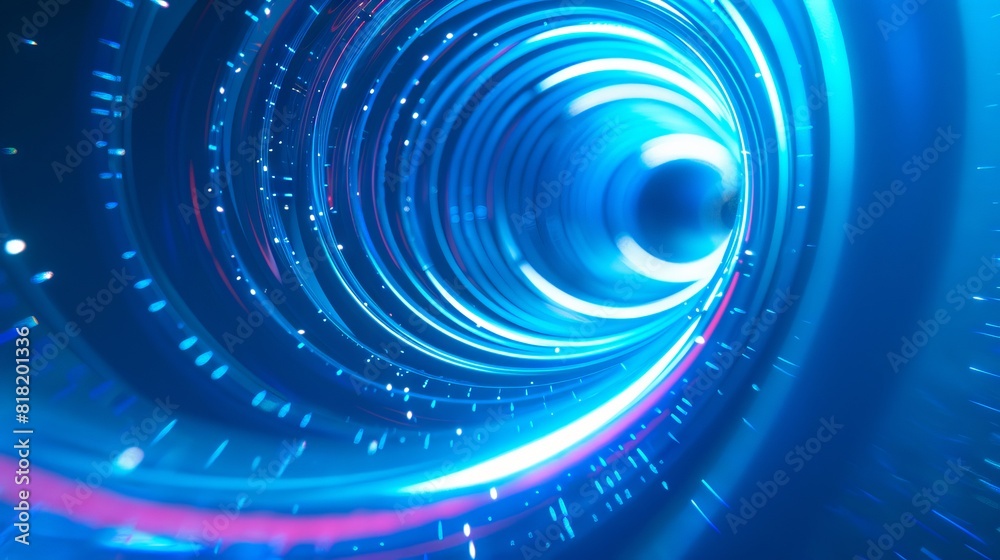A blue and white tunnel with light. A blue and white tunnel with light.