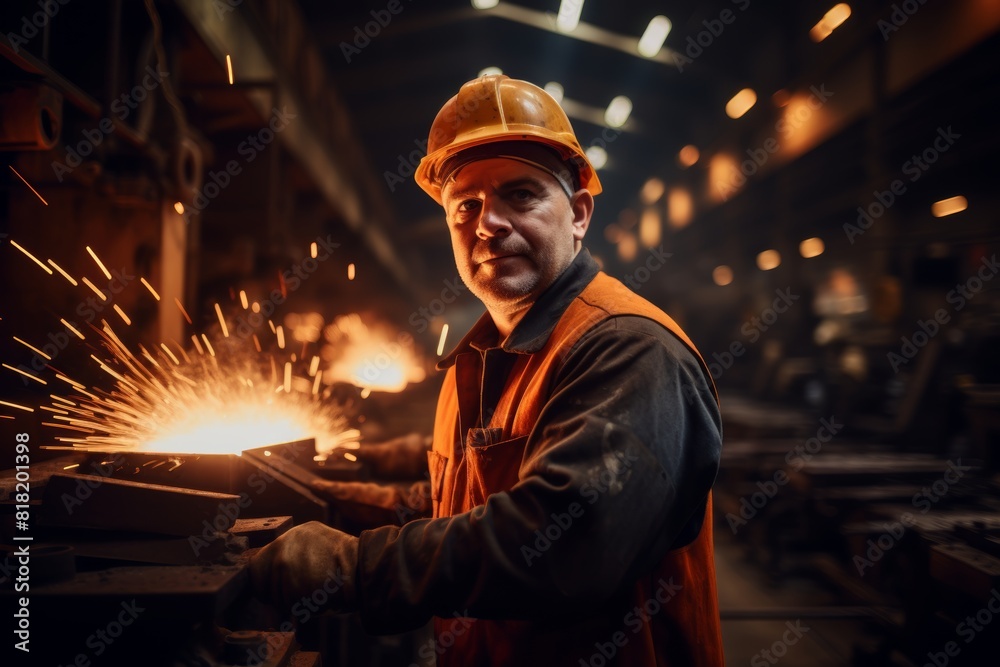 a worker welder in a foundry. Wide angle. a worker welder in a foundry. Wide angle.
