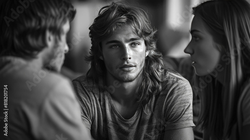 Black and White Portrait of Therapeutic Group Session