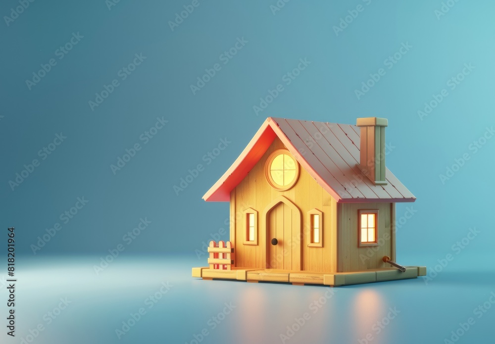 A 3D illustration of a small house on a blue background. A 3D illustration of a small house on a blue background.