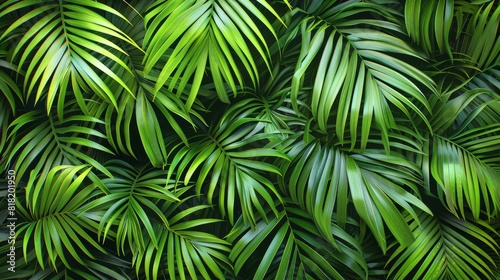  A tight shot of a plant teeming with verdant leaves against a backdrop of densely packed  dark-green palm fronds