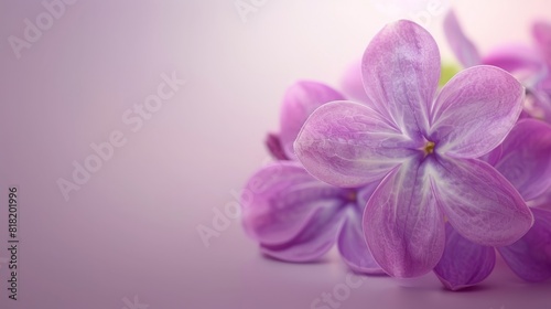  A collection of purple flowers atop a matching purple countertop against a white backdrop and light purple background