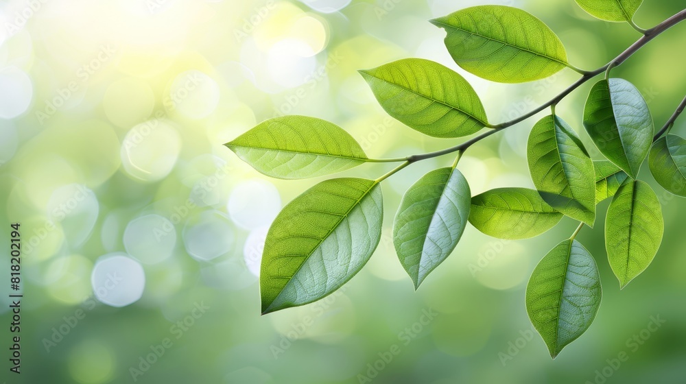 close-up image of a green leafy branch with sunlight filtering through the leaves against a softly blurred green backdrop close-up image of a green leafy branch with sunlight filtering through the leaves against a softly blurred green backdrop